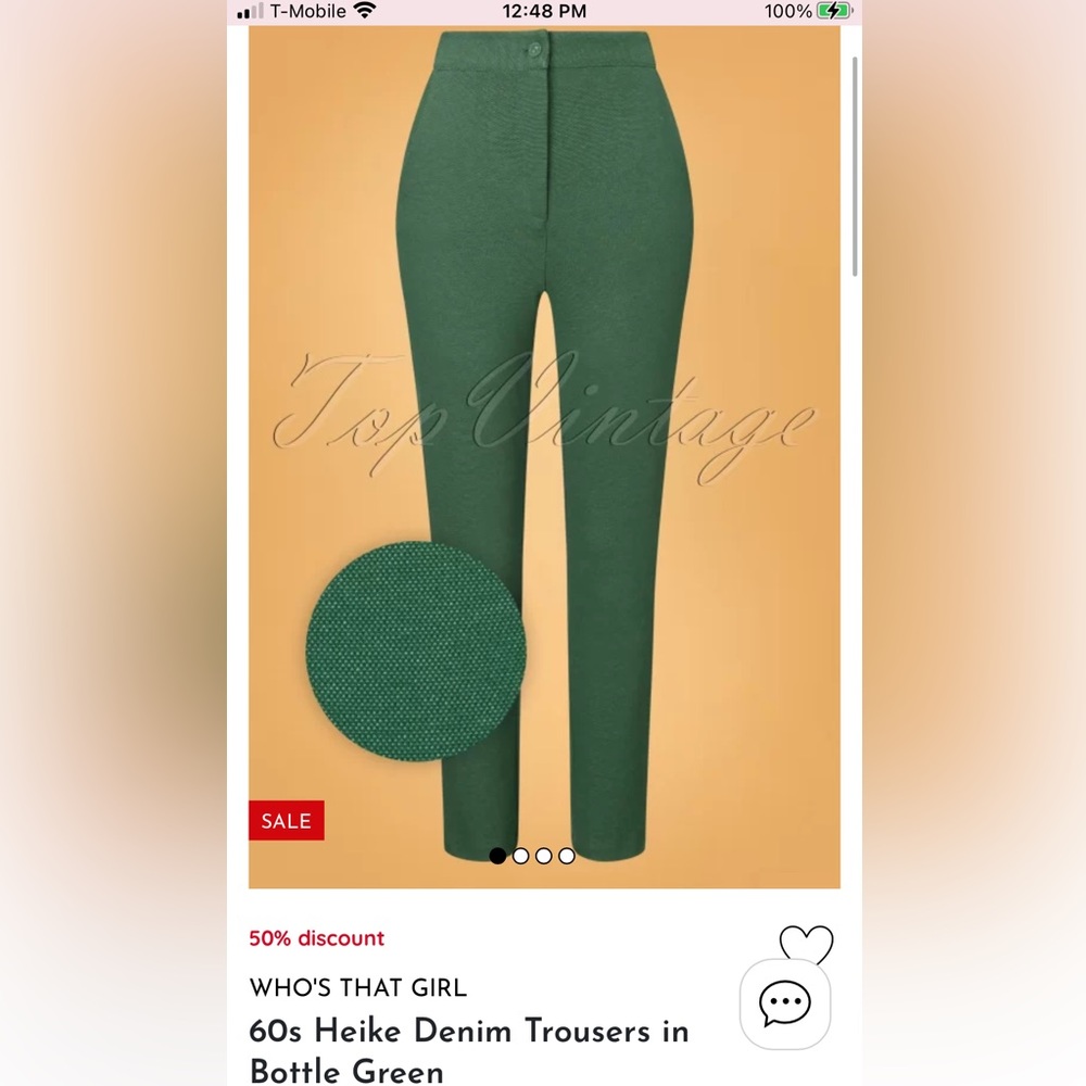 Top Vintage Retro Boutique Bottle Green Denim Trousers LARGE